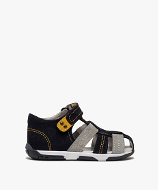 GEMO Sandales bébé garçon à brides en cuir fermeture scratch gris vif