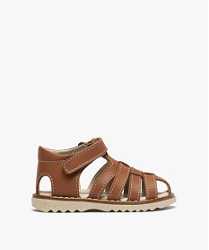 GEMO Sandales bébé en cuir à bout fermé et bride scratch marron standard