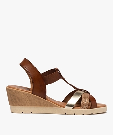 GEMO Sandales femme à talon compensé et brides élastiques marron standard