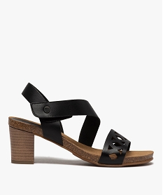GEMO Sandales femme à talon carré et brides en cuir noir standard