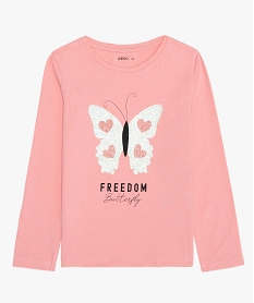 GEMO Tee-shirt fille à manches longues avec motif texturé Rose
