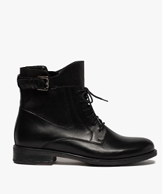 GEMO Boots femme unis à talon plat fermeture lacets et zip noir standard