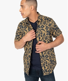 GEMO Chemise homme à manches courtes à motifs fleuris Brun