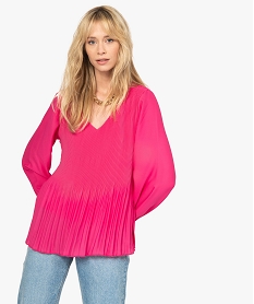 GEMO Tunique femme en voile plissé Rose