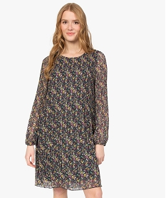 GEMO Robe femme en voile plissé à manches longues Imprimé