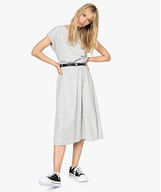 GEMO Robe tee-shirt femme avec taille élastiquée et manches courtes Gris