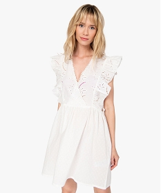 GEMO Robe de plage femme avec broderie anglaise Blanc