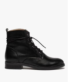 GEMO Boots femmes en cuir uni et talon plat façon godillots noir standard