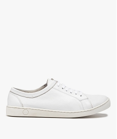 GEMO Baskets femme dessus cuir uni fermeture lacets blanc standard