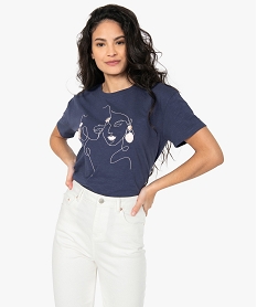 tee-shirt femme oversize imprime bleu t-shirts manches courtesB780001_1