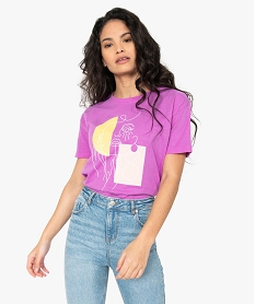 tee-shirt femme oversize imprime rose t-shirts manches courtesB780101_1
