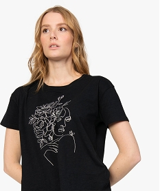 tee-shirt femme oversize imprime noirB780201_2