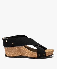 GEMO Mules femme à talon compensé et larges brides élastiques noir standard