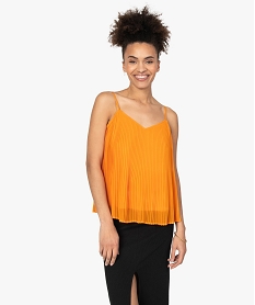 blouse femme a bretelles en matiere voile plissee orangeB781001_1