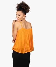 blouse femme a bretelles en matiere voile plissee orangeB781001_3