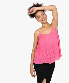 GEMO Blouse femme à bretelles en matière voile plissée Rose