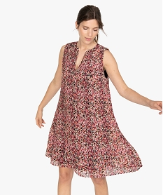 GEMO Robe femme plissée à motifs fleuris et décolleté en V Imprimé