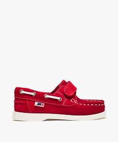 chaussures bateau garcon dessus cuir a fermeture scratch dessus cuir retourne uni rougeB788401_1