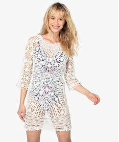 GEMO Robe de plage femme façon macramé Beige