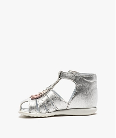sandales premiers pas bebe fille avec franges metallisees gris chaussures de parcB790201_3