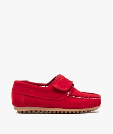 GEMO Mocassins garçon dessus cuir retourné fermeture scratch Rouge