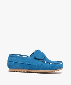 mocassins garcon a scratch dessus cuir retourne uni bleu chaussures bassesB791101_1