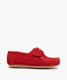 GEMO Mocassins garçon à scratch dessus cuir retourné uni Rouge