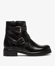 GEMO Boots femme unis à talon plat et brides décoratives noir standard