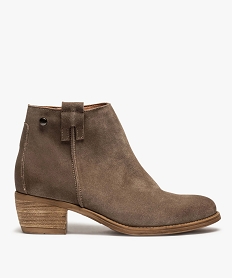 GEMO Boots femme unis à talon dessus en cuir retourné marron fonce