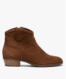 GEMO Boots femme dessus cuir à petit talon style santiag marron standard