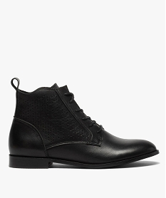 GEMO Boots femme unis à talon plat dessus cuir ajouré noir standard