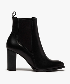 GEMO Boots femme à talon dessus style chelsea en cuir uni noir standard