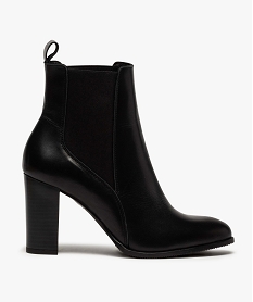 GEMO Boots femme à talon dessus style chelsea en cuir uni Noir