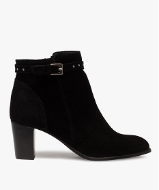 GEMO Boots femme à talon dessus cuir velours et bride fantaisie noir standard