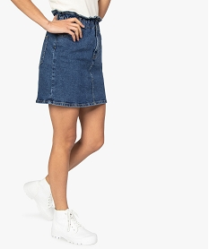 GEMO Jupe femme en jean avec taille froncée Gris