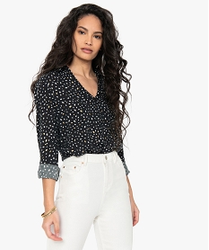 GEMO Blouse femme fluide à motifs et col v à boutons Noir