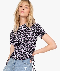 tee-shirt femme a motifs fleuris - lulu castagnette noirB796601_1