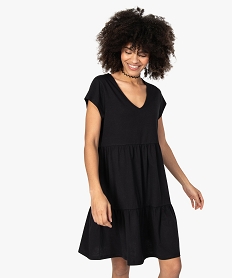 GEMO Robe femme à manches courtes en maille extensible Noir