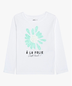 GEMO Tee-shirt fille à manches longues avec motif texturé Blanc