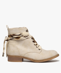 GEMO Bottines femme à talon plat et lacets en foulard imprimé blanc standard