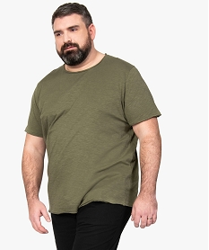 GEMO Tee-shirt homme grande taille à manches courtes et col roulotté kaki standard