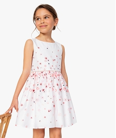 GEMO Robe fille fleurie à détail doré et dos boutonné Beige