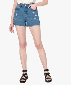 GEMO Short femme en jean déchiré sur lavant Gris