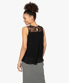 chemise femme plissee sans manches avec dentelle noir chemisiersB808601_3