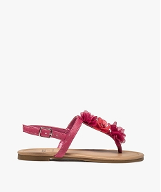 GEMO Sandales fille à entre-doigts orné de fleurs en tissu rose vif