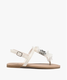 GEMO Sandales fille à entre-doigts orné de fleurs en tissu blanc standard