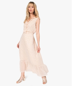 GEMO Robe femme avec volants et motifs pailletés Rose