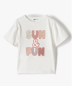 GEMO Tee-shirt fille court à manches froncées avec motif poitrine Blanc