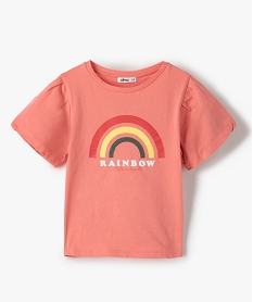 GEMO Tee-shirt fille court à manches froncées avec motif poitrine Rose
