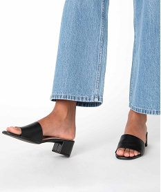 GEMO Mules femme à talon carré dessus cuir uni noir standard
